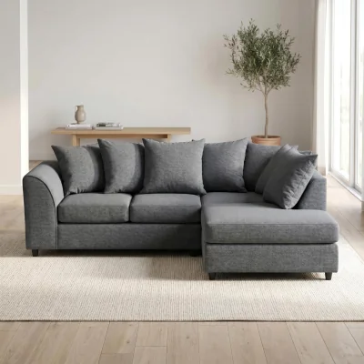 The Range Harriet Relaxed Linen Corner Sofa with Chaise and Scatter Cushions - Charcoal