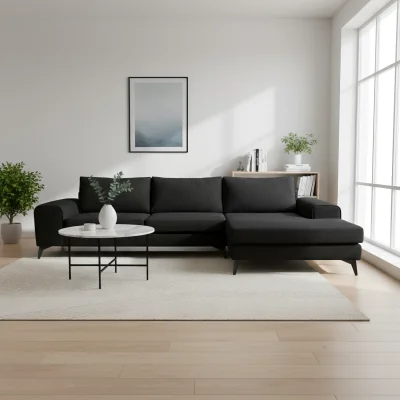 The Range Venice Basket Weave Fabric Corner Sofa - Black / Right-hand