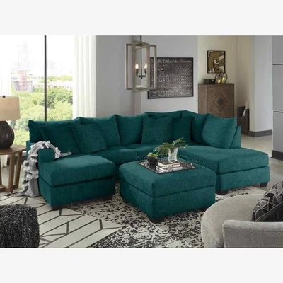 The Range Beboz Full Back Large Corner U Shape Sofa - Green