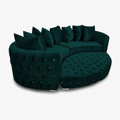 The Range Colan Large Sofa Velour Velvet Fabric with Footstool  - Green