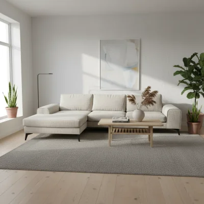 The Range Venice Chenille Corner Sofa with Deep Seats and Extra-wide Padded Arms - White