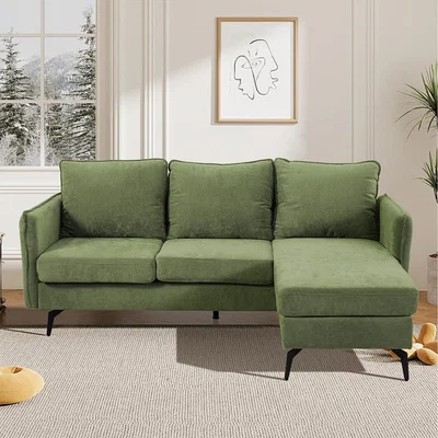 The Range 3 Seater Upholstered Corner Sectional Sofa - Green