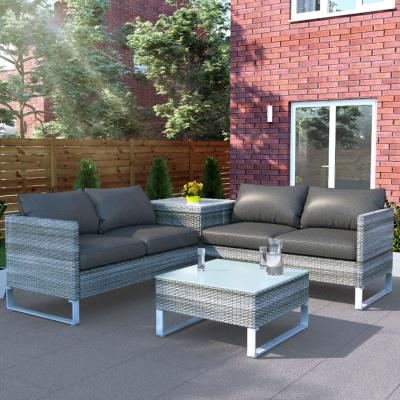 The Range Salerno 4-Seater Corner Rattan Sofa Set with Storage - Grey