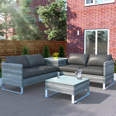 The Range Salerno 4-Seater Corner Rattan Sofa Set with Storage - Grey