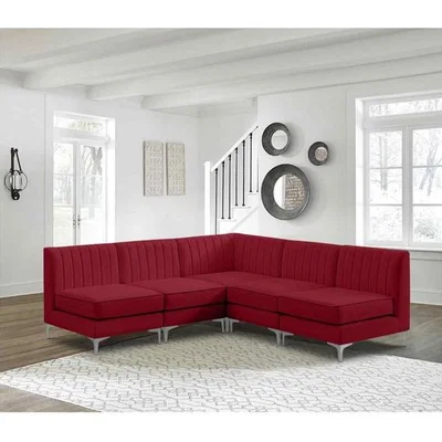 The Range Albert Modular Corner Sofa in Velour Velvet Fabric - Red