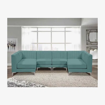 The Range Elena Modular Corner U Shape Sofa in Velour Fabric - Seaspray