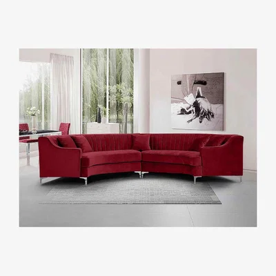 The Range Godric Curved Corner Sofa in Velour Velvet Fabric - Red