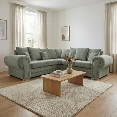 The Range Verona Chenille Corner Sofa with Deep Seats and Angular Arms - Sage Green
