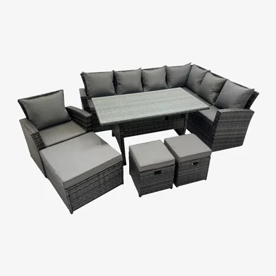 The Range Fimous 10-Seater Rattan Patio Corner Sofa Dining Set Dark Grey Mixed - Dark Grey Mixed