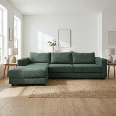 The Range Kaizer Corner Sofa with Bubble Fabric Left Facing Dark Blue - Jungle Green