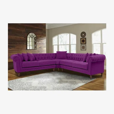 The Range Elliot Chesterfield Corner Sofa in Velvet Fabric - Purple