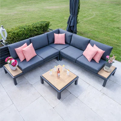 The Range Seattle Teak and Aluminium Corner Sofa Lounge Set - Anthracite