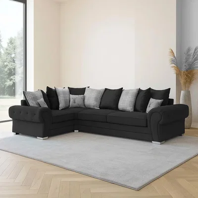 The Range Hampton Chenille Scatter Back 1C2 Left Hand Corner Sofa - Black