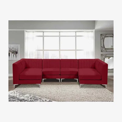 The Range Elena Modular Corner U Shape Sofa in Velour Fabric - Red