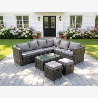 The Range 8 Seater Rattan Corner Sofa Lounge Sofa Set Coffee Table - Dark Grey Mixed