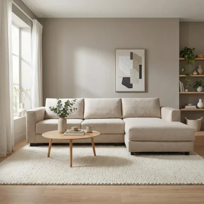 The Range Kaizer Corner Sofa with Bubble Fabric Right Facing Light Brown - Light Brown