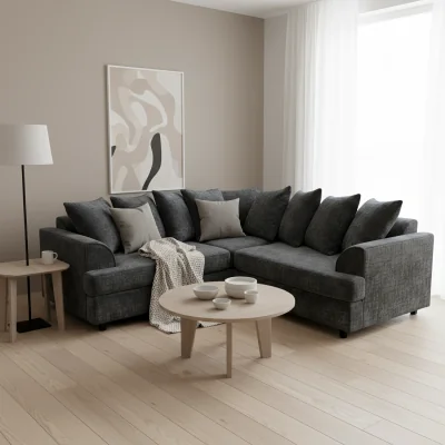 The Range Ferguson Chenille Corner Sofa with Deep Seats and Angular Arms - Black