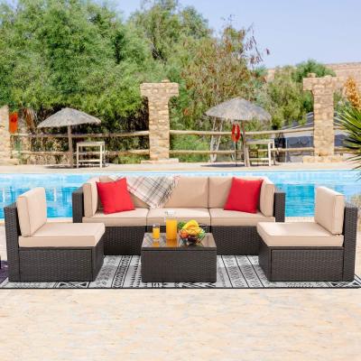 The Range 6PCS Rattan Corner Sofa Set with Table - Brown