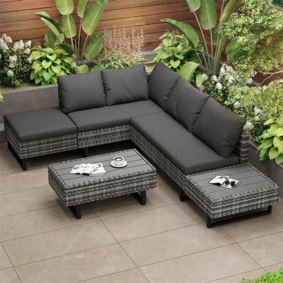 The Range Mixed Rattan Corner Sofa Set with Coffee Table - Grey