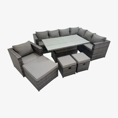The Range Fimous 10-Seater PE Rattan Corner Sofa Set with Adjustable Table, Dark Grey - Dark Grey Mixed