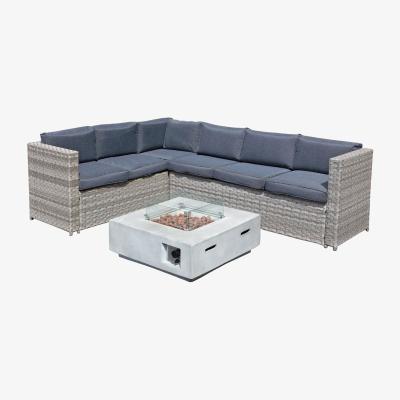 The Range Acorn Rattan 6 Seat Corner Sofa Set with GRC Firepit - Dove Grey
