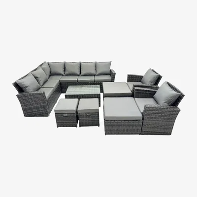 The Range Fimous 12-Seat High Back Rattan Corner Sofa Set Dark Grey - Dark Grey Mixed