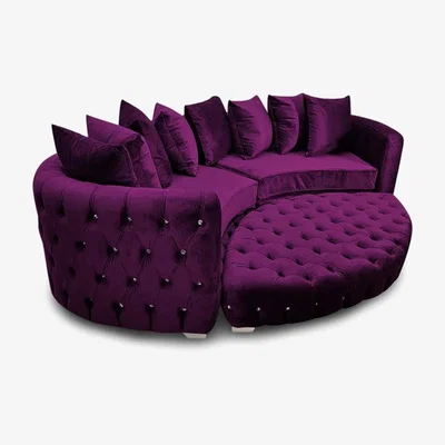 The Range Colan Large Sofa Velour Velvet Fabric with Footstool  - Purple