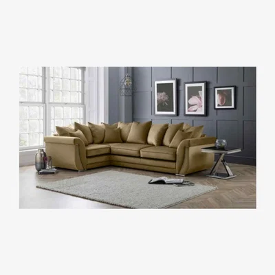 The Range Luca Scatterback L Shape Left Hand Corner Sofa Velour Velvet Fabric with Beading - Parchment