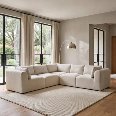 The Range Drift Boucle Fabric 4 Seater Modular Corner Sofa - Cream