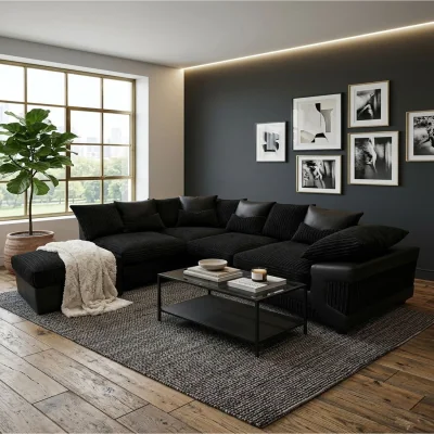 The Range DINO Corner Sofa Black and Black - Black & Black / Left-hand