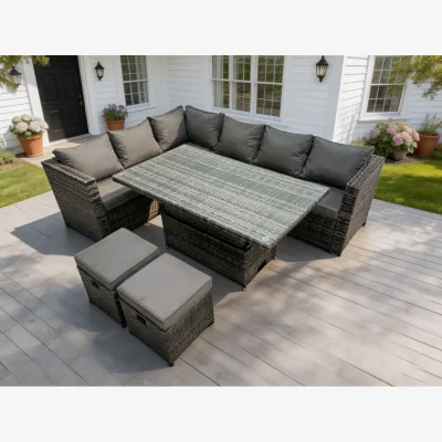 The Range 8-Seater Rattan Corner Sofa Left Side Dining Table - Dark Grey Mixed