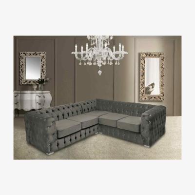The Range Phoenix Fixed Back Tufted Fluted Large Corner Sofa - Yellow