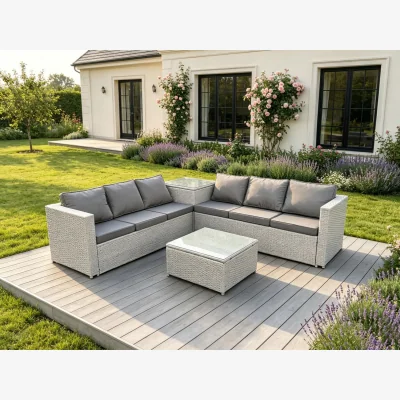 The Range Rattan 6 Seater Corner Sofa Set - Light Grey Mixed