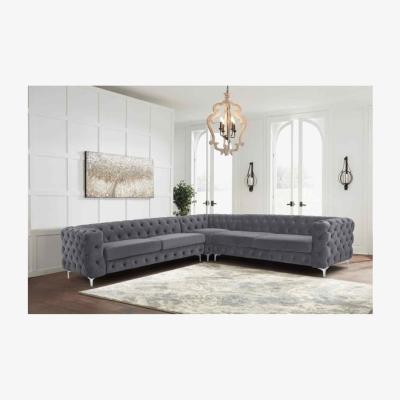 The Range Leonardo Large Corner Sofa in Velour Fabric - Grey
