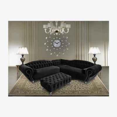 The Range Lavis Corner Sofa with Footstool in Velour Fabric - Cosmic