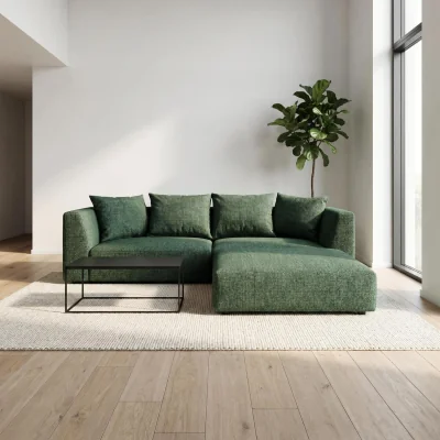 The Range Tokyo Corner Sofa in Olive Green Brushed Tweed Fabric with Deep Seat - Olive Green