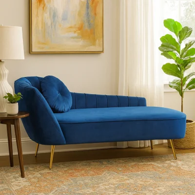 The Range Felizia Midnight Blue Velvet Left Arm Chaise Longue - Blue