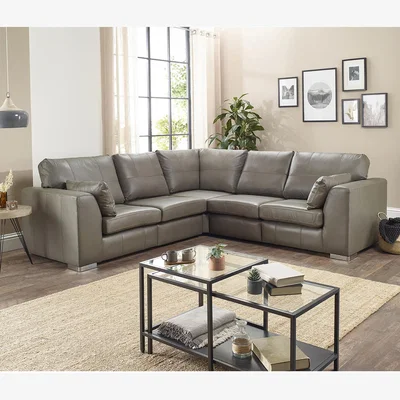 The Range Verona Real Leather Corner Sofa - Grey