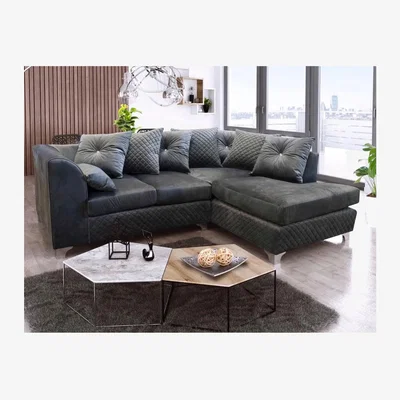 The Range Jasmy Plush Velvet Grey Corner Sofa - Dark Grey / Right-hand