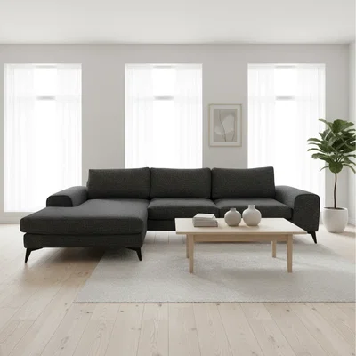 The Range Venice Chenille Corner Sofa with Deep Seats and Extra-wide Padded Arms - Black