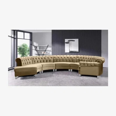 The Range Lynda Chesterfield Large Sofa Velour Fabric with Fabric Buttons - Parchment