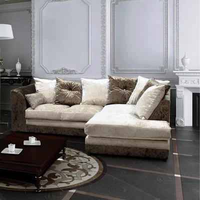 The Range Swift Crushed Velvet 4 Seater Corner Sofa - Brown-Mink / Right-hand