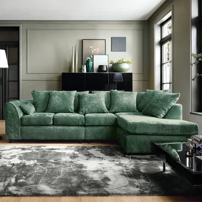 The Range Harriet Crushed Chenille Large Right Facing Corner Sofa  - Rifle Green