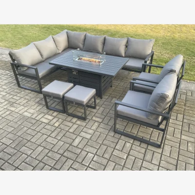 The Range Fimous Aluminium Corner Sofa & Gas Fire Pit Table, 2 Chairs, 2 Stools Dark Grey - Dark Grey