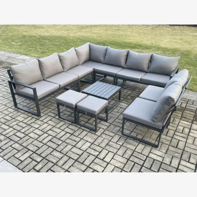 The Range Fimous 11-Seater Aluminium Corner Sofa Set with Coffee Table & 2 Stools, Grey - Dark Grey