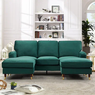 The Range Woodbury 218cm Wide U-Shaped Velvet Fabric Corner Sofa - Green / 85kg