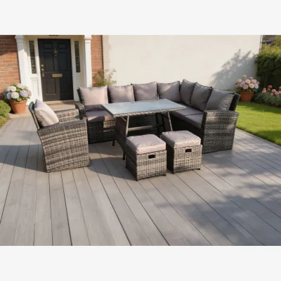 The Range 9 Seater High Back Rattan Corner Sofa Set - Dark Grey Mixed