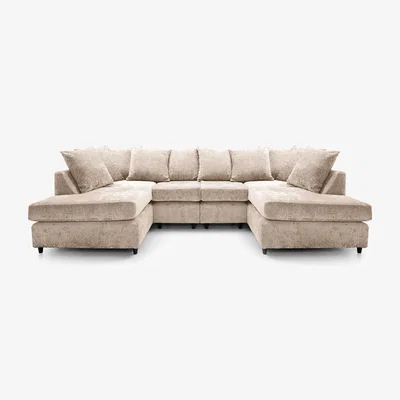 The Range Harriet Plus Crushed Chenille U-Shape Sofa - Cream