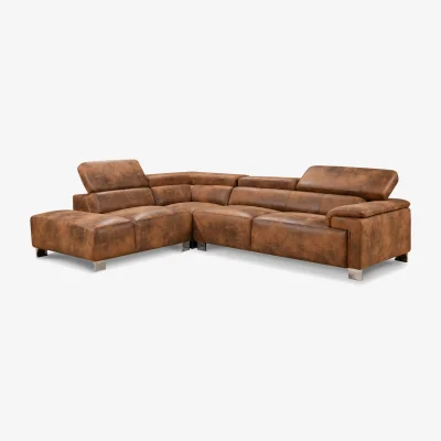 The Range Faux Leather Brown Suede Left Hand Facing Corner Sofa LIVORNO - Brown