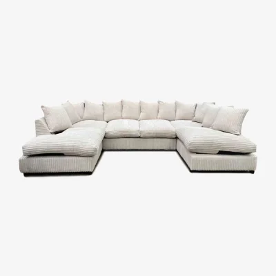 The Range Hardwood 6 Seater U Shape Corner Sofa in Jumbo Cord - Cream
